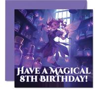 Bonita tarjeta de cumpleaños, espolvorea algo de magia de cumpleaños, hada caprichosa en una escena púrpura pastel con destellos encantadores, seguro que encantará y deleitará, cuadrado de 145 mm