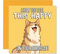 Bonita tarjeta de cumpleaños - Llena de Pawsitivity - Ilustración de perro alegre en amarillo vibrante - Seguro que iluminará el gran día de cualquier persona - Cuadrado de 145 mm, sobre incluido