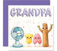 Bonita tarjeta de cumpleaños para abuelo, llena de alegría, personajes divertidos de dibujos animados en tonos pastel, día del padre, cuadrado de 145 mm, sobre incluido