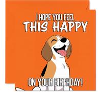 Bonita tarjeta de cumpleaños - Rebosante de alegría de cumpleaños - perro de dibujos animados alegre sobre un fondo naranja vibrante - Garantizado para levantar el espíritu de cualquier persona