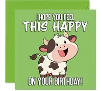Bonita tarjeta de cumpleaños - Udderly Cheerful Vibes - Vaca de dibujos animados en verde brillante con alegres deseos de cumpleaños - seguro que levantará el estado de ánimo de cualquier persona