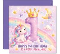 Bonita tarjeta de primer cumpleaños, sueños mágicos de unicornio