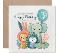 Bonita tarjeta de tercer cumpleaños, Safari Friends Bring Birthday Cheer
