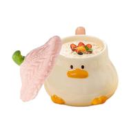 Bonita taza de café de pato 3D, novedosa taza de té divertida con tapa de sombrero, vajilla con forma de animal de 400 ml con tapa, vasos, con asa, vajilla, dibujos animados, pintada a mano para jugo
