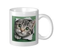 Bonita taza de cerámica con diseño de cabeza de gato, elegante taza de café, taza de agua para casa y oficina, 325 ml