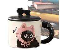 Bonita taza de gato con tapa, taza de café de cerámica con tapa, taza de pareja de gatos con tapa, tazas lindas y divertidas para café, bebidas calientes o frías, leche, té