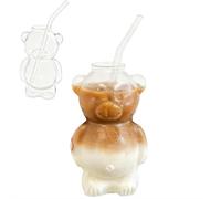 Bonita taza de vidrio con pajita, taza de vidrio de oso 2025, tazas divertidas en forma de osos para el hogar, bar, café, batido, cerveza y cóctel, apto para microondas