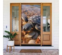 Bonita tortuga marina arrastrada en la playa, decoración de puerta de bienvenida, telón de fondo de pancarta de porche de temporada, fondo de fotos para decoración de fiestas, cortinas de puerta