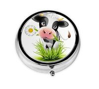 Bonita vaca (3) Este pequeño pastillero redondo es un organizador portátil de medicamentos de viaje con tres compartimentos para almacenar medicamentos diarios.