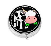 Bonita vaca. Este pequeño pastillero redondo impreso es un organizador portátil de píldoras y vitaminas, perfecto para bolsillos, bolsos y viajes.