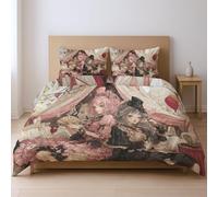 Bonita y Brillante Funda nórdica, Anime Lolita Encaje Carta de Juego, Juego de Ropa de Cama para jóvenes y Adultos, Negro-Rosa, 135 x 200 cm + 1 Funda edredón 50x110 cm
