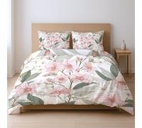 Bonita y Brillante Funda nórdica, Floral Flores Hojas Acuarela, Juego de Ropa de Cama con Cremallera, Rosa, 135 x 200 cm + 1 Funda edredón 50x110 cm