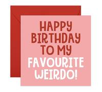 Bonita y divertida tarjeta de feliz cumpleaños - "Birthday Favourite Weirdo" - Regalos para esposa, marido, novia, novio, pareja, otra mitad - My Weirdo - Viene con divertidas calcomanías