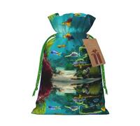 Bonitas bolsas con cordón con estampado de peces azules, bolsas de regalo reutilizables con cordón, perfectas para vacaciones y fiestas