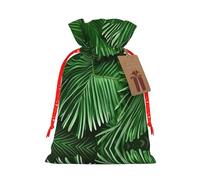 Bonitas bolsas de cordón con estampado de hojas de palma verde, bolsas de regalo reutilizables con cordón, perfectas para vacaciones y fiestas
