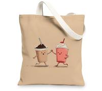 Bonitas bolsas de lona con adorable patrón de personajes de bebidas, bolsas de compras reutilizables, divertidas, ligeras, lavables, con correa para el hombro, bolsas de lona para gimnasio, al aire