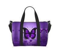 Bonitas bolsas de lona con diseño de mariposas moradas para viajes, bolsas de viaje ligeras para artículos personales, bolsas de gimnasio para hombres y mujeres, Negro -, Talla única