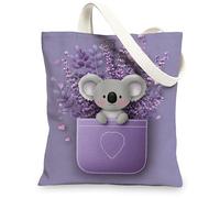 Bonitas bolsas de lona de koala, adorables bolsas de compras reutilizables con diseño floral de animales, ligeras y lavables con correa para el hombro, Violeta, 13x15 Inch