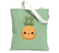 Bonitas bolsas de lona de piña, divertidas bolsas de comestibles reutilizables, ligeras y lavables con correa de hombro para Su, Verde, 13x15 Inch