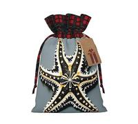 Bonitas bolsas de regalo de Navidad con cordón de estrellas de mar, bolsas de arpillera de retazos, reutilizables.