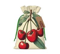 Bonitas bolsas de regalo de Navidad con estampado de cerezas rojas, bolsas de arpillera con cordón, varios tamaños para recuerdos de fiesta