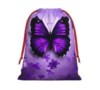 Bonitas bolsas de regalo de Navidad con estampado de mariposas moradas, bolsa de regalo de tela para fiestas, tamaño L