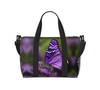 Bonitas bolsas de viaje con diseño de mariposa morada para mujer, bolsa de gimnasio deportiva, bolsa de lona para entrenamiento, durante la noche, Black, Talla única