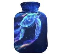 Bonitas botellas de agua caliente azul noche estrellada de tortuga marina con cubierta suave, compresa cálida de 2 litros para aliviar el dolor de cuello y hombros, alivio del dolor de cuello y