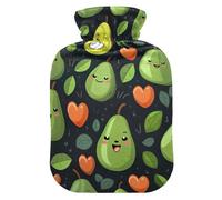 Bonitas botellas de agua caliente verde aguacate con funda de terciopelo, bolsa de agua caliente para calambres menstruales, tamaño mediano