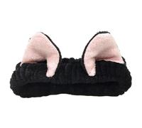 Bonitas diademas de orejas de gato para mujeres y niñas, diademas de spa de forro polar coral, para maquillaje, lavado facial, accesorios para el cuidado de la piel (negro)