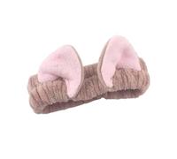 Bonitas diademas de orejas de gato para mujeres y niñas, diademas de spa de forro polar coral, para maquillaje, lavado facial, accesorios para el cuidado de la piel (marrón)