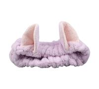 Bonitas diademas de orejas de gato para mujeres y niñas, diademas de spa de forro polar coral, para maquillaje, lavado facial, accesorios para el cuidado de la piel (morado claro)
