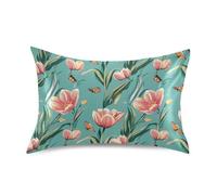Bonitas fundas de almohada con diseño de flores, color verde azulado, fundas de almohada blancas para cabello, tamaño King con cierre de sobre, para sala de estar, 50.8 x 101.6 cm