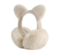 Bonitas orejeras | calentadora plegable resistente al viento con diseño de oso | Orejeras para mujer, para correr, dormir, esquí, nieve y clima frío, Color crema, Refer to description