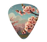 Bonitas púas de guitarra con estampado de flor de melocotón de dibujos animados, juego de 12 piezas con estilos finos, medianos y gruesos, viene con una caja de almacenamiento