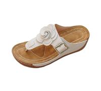 Bonitas sandalias florales para mujer, correa ajustable con hebilla, cuña baja, calzado casual de verano para ir de compras, vacaciones, caminatas, Khaki, 40 EU