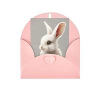 Bonitas tarjetas y sobres en blanco con estampado de conejo blanco, diseños únicos perfectos para festivales, invitaciones