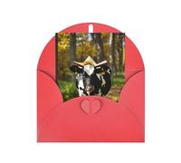 Bonitas tarjetas y sobres en blanco con estampado de vaca, diseños únicos perfectos para festivales, invitaciones