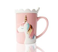 Bonitas Tazas Cerámica taza con Diseño de Unicornio Divertida Taza de Café Originales Tazas para Tomar té con Leche con Tapa Decorada y Cuchara para Niños Mujeres Regalos de Unicornio para Niñas