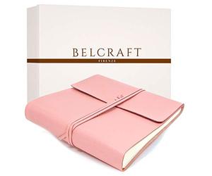 Bonito álbum fotográfico de piel, elegante, con caja de regalo, hecho a mano por artesanos toscanos (22 x 22 cm), color rosa