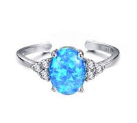 Bonito Anillo De Ópalo Blanco Y Azul para Mujer, Anillos De Boda Ajustables De Circón Elegantes para Mujer, Anillo De Compromiso De Color Plateado Nupcial A La Moda