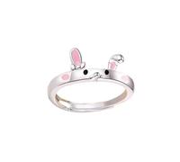 Bonito anillo de plata de ley para mujer, diseño de conejo, ajustable, abierto, anillo de compromiso, anillo de compromiso, joyería delicada que no lo hará, talla única, Zinc, Sin piedras preciosas