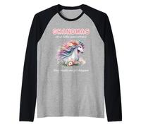 Bonito bojo floral con forma de abuela, amante de los unicornios, haz que la magia suceda Camiseta Manga Raglan