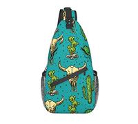 Bonito bolso cruzado de cactus y calavera de toro, bolso de hombro, mochila de senderismo al aire libre de fin de semana, adecuado para hombres y mujeres