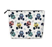 Bonito bolso de cosméticos de una sola capa con estampado de Monster Trucks, material de lino sintético, monedero de gran capacidad, esencial para viajes y viajes de negocios