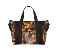 Bonito bolso de lona con estampado de zorro, se puede llevar cruzado o al hombro, adecuado para viajes y camping.