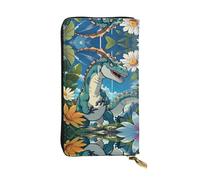 Bonito bolso de mano de cuero con patrón de dinosaurio (7.5 x 4.1 pulgadas) - Cartera para llaves y tarjetas de monedas