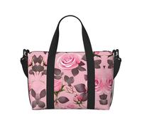 Bonito bolso de mano para mujer con estampado de rosas rosadas, bolso cruzado portátil, adecuado para fitness, viajes.
