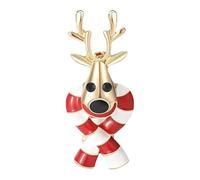 Bonito broche de alce - Pin de solapa de bastón de caramelo esmaltado rojo y blanco para mujeres y hombres, chapado en tono dorado, joyería festiva de reno, accesorio de sombrero de fiesta