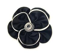 Bonito broche de flores de camelia para mujer, tela de satén, joyería floral negra y blanca, pin de solapa de 7,5 cm, accesorios de vestir, Grande, Metal Tela metal, Sin piedra preciosa